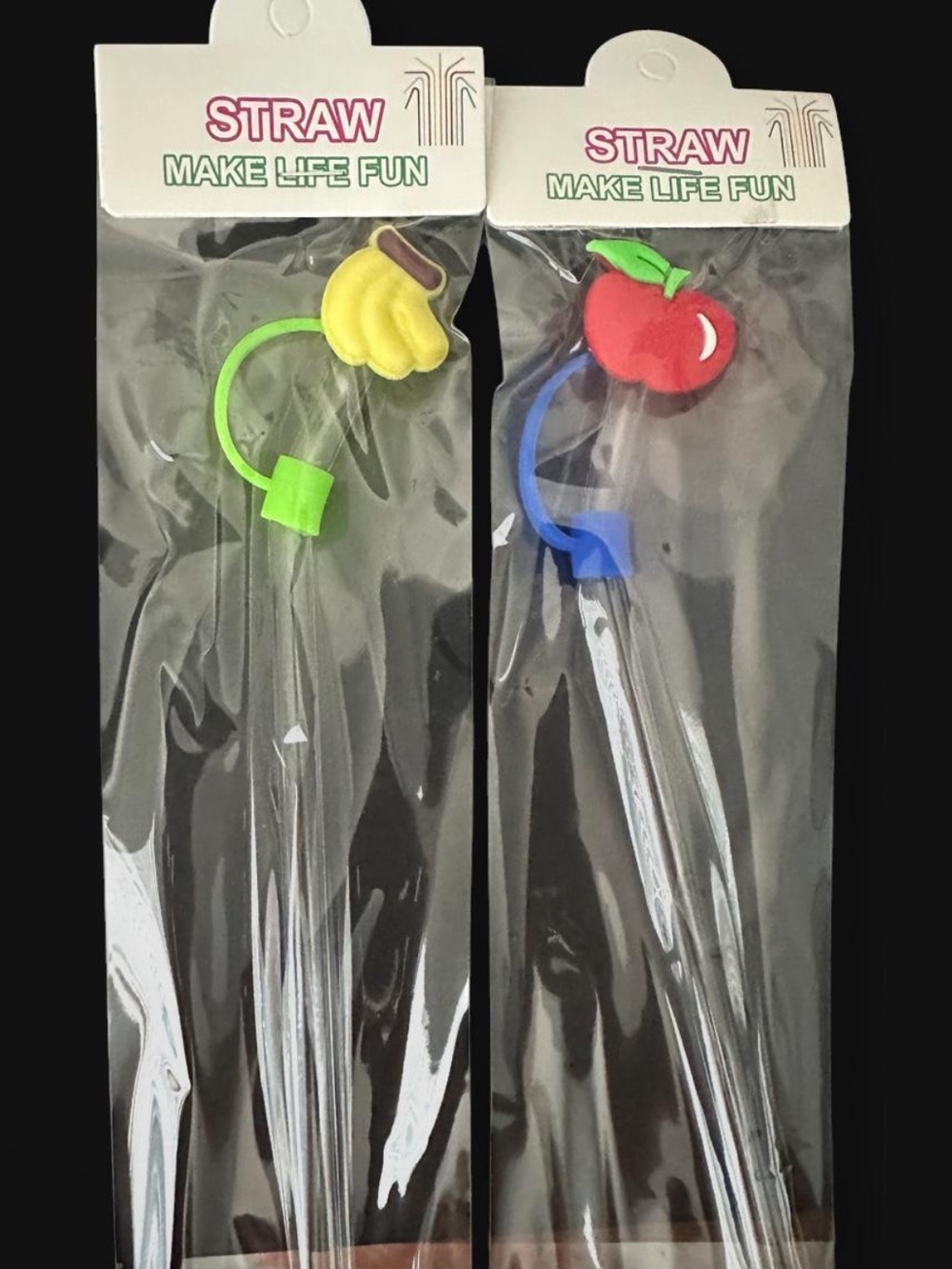 Two pack🍎glass straws with fruit toppers